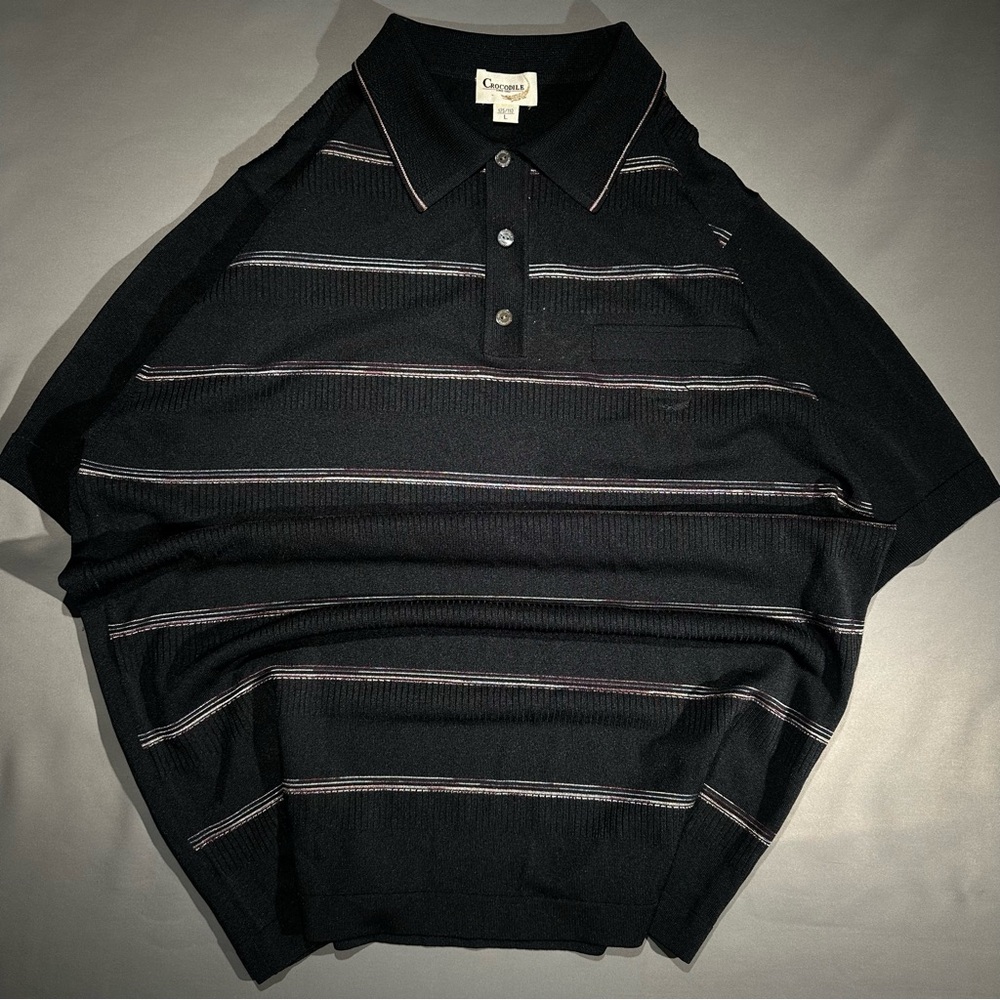 Crocodile Men's Polo Shirt in Black with Stripes